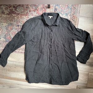 Eileen Fisher Women’s Black Checkered Button Down Shirt - Small
